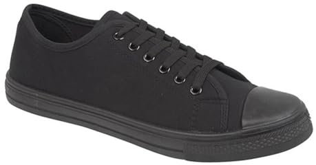 GladRags Women's Ladies Girls Low Top Canvas Trainers, Pumps, Plimsolls All Black Size 4