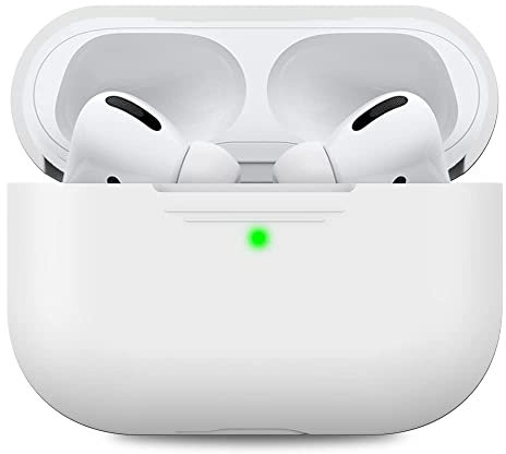 AHASTYLE Silikon Hülle für Airpods Pro Weiche Schutzhülle und Skin [Front LED Sichtbar] Kompatibel mit Apple AirPods Pro 2019 (Ohne Karabiner, Weiß)