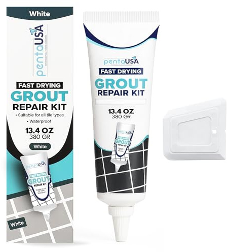 Grout - Ready Mixed Tile Grout with Scraper, Easy Squeeze & Fast Drying | Ideal for Bathroom, Shower, Kitchen + Mould Protection - 380gr