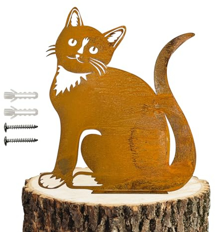 Reagia Rusty Cat Gartendeko Rost Katze, Gartendeko Vintage, Rost Deko für Garten, Rostdeko Katze deko Metall, Zaunspitze, Geschenkidee für Garten- oder Naturliebhaber