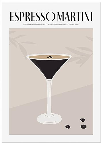 JUNOMI® Espresso Martini Poster DIN A2, Cocktail, Longdrink, Bar, Getränke, Cocktail Set | ohne Rahmen