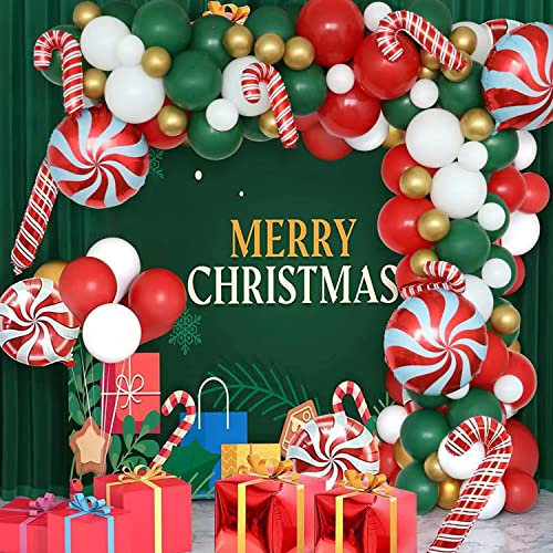 Weihnachten Luftballon Girlande,109 Stück Weihnachten Ballonbogen Arch Kit mit Rot Grün Goldenes Weiß Weihnachts Luftballons und mit Zuckerstangen Luftballons für Weihnachten Party Dekoration