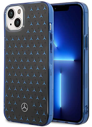 CG MOBILE Mercedes-Benz Handyhülle für iPhone 14 Plus in Schwarz/Blau, Big Star Muster, kratzfestes PC/TPU, bequeme und langlebige Hartschale mit zugänglichen Anschlüssen, Stoßdämpfung und