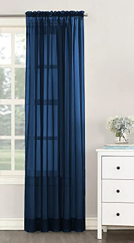 NetCurtainsUK Single Plain Voile Net Curtain Sheer Panels Slot Top Heading (Navy, 140cm (55'') Wide x 229cm (90'') Drop) (HMPVP01)