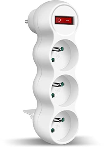 Prises Électriques avec Interrupteur, Extrastar Multiprise 3 en 1 Murale Fiche, Idéal pour Chambre Bureau Domicile, 16A, 230V, Blanc