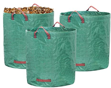 STI Kit 3 Pezzi Sacco 400Lt Giardinaggio Rifiuti Giardino Professionale Antistrappo con Manici Ripiegabile