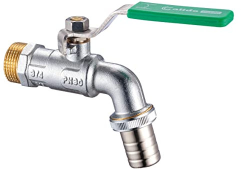 CALIDO Wasserhahn, 3/4“ Kugelhahn mit Gartenschlauchkupplung, Grüner Hebelgriff, Kugelauslaufhahn aus Vernickeltem Edelstahl, Einfache Bedienung, Frostbeständig