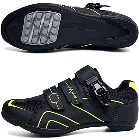 Adoff Fahrradschuhe Herren Damen MTB Schuhe SPD Mountainbike Schuhe mit Schnalle Mountainbikeschuhe Rennradschuhe (44,schwarz grün 2)