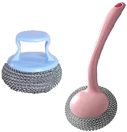SIGANDG Spazzola per Piatti,Spazzola per piatti cucina,Sfera d'acciaio in fibra di materiale PET,Set di Spazzole per Posate da Cucina per la Pulizia di Pentole, Ciotole, Tazze e Lavello(Set di 2)