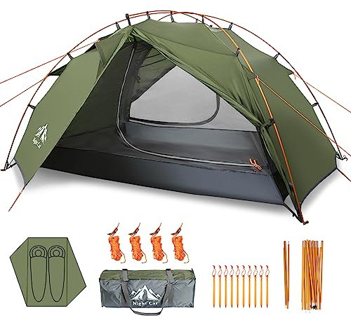 Night Cat Rucksackzelt für 2 Personen, leichtes Campingzelt mit faltbarer Stange, leicht, schnell aufzubauen, Campingzelt, doppellagig, wasserdicht, ultraleicht, kompakt, 2,1 x 1,3 m, zwei Türen