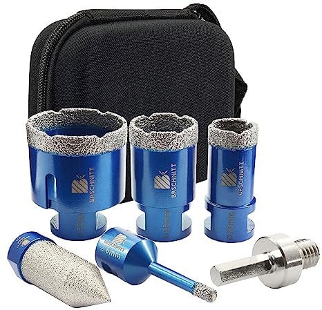 Set di punte diamantate per piastrelle – 6/25/35/50 mm e fresa diamantata da 20 mm con un adattatore
