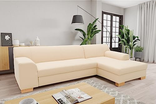 DOMO. collection Ecksofa Tinos, kleines Schlafsofa in L-Form, Eckcouch mit Schlaffunktion, Sofa, Couch, Polsterecke, 273 x 157 x 74 cm (BxTxH), beige