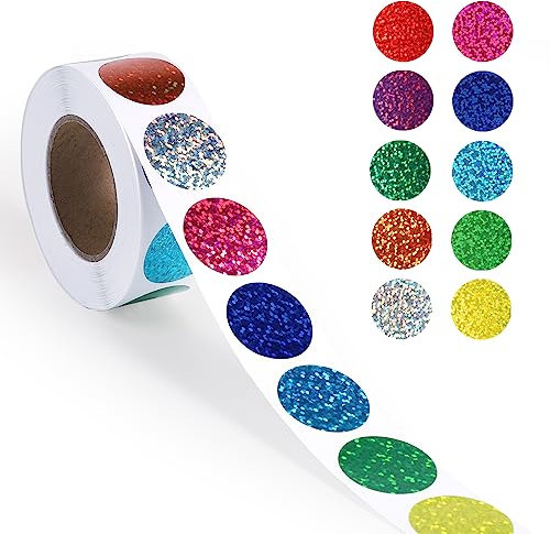 500St Runde Punktaufkleber, 2,5cm Glitzer Aufkleber Rollen Aufkleber Siegelaufkleber Belohnungsaufkleber für Kinderlehrer, Geschenkverpackung, Dekoration