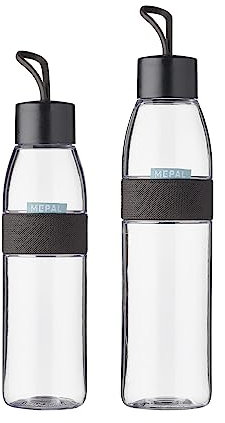 Mepal – Duo Pack Trinkflasche Ellipse Nordic Black – 500 & 700 ml Inhalt – auch für kohlensäurehaltige Getränke – bruchfestes Material - auslaufsicher - Spülmaschinengeeignet
