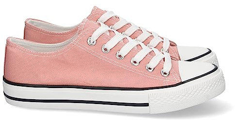 shoes&blues.es 74816-Zapatilla Plana de Mujer, Comoda, con Material de Lona, Estilo Bamba Casual, y Cierre de Cordones. Talla 39 Rosa
