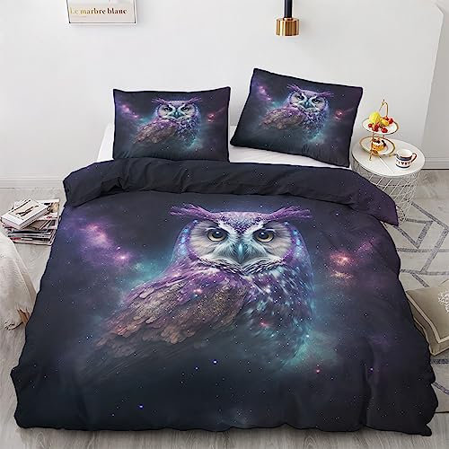 GEDAEUBA Sommer Bettwäsche 155x220 Eule - Fantasy Galaxie Bettbezug 155x220 3 teilig, Wendebettwäsche und Kissenbezug 80x80, Weiche & Atmungsaktive Mikrofaser Bettwäsche-Sets mit Reißverschluss