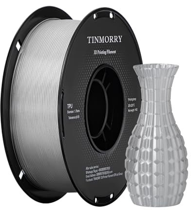 Filament TPU 1.75mm, TINMORRY 3D Matériel d'impression, TPU Filament pour imprimante 3D FDM, 1kg 1 bobine,Transparent