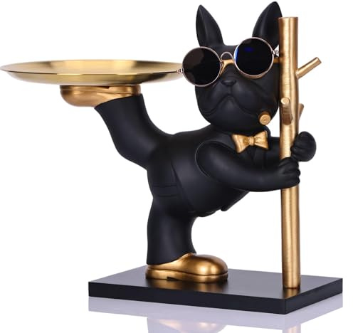 OKESYO Bulldogge Skulptur Deko, Französische Bulldogge Tablett Deko, Bulldogge Tablett Deko, Hund Deko Geschenk für Wohnzimmer, Eingangsbereich, Büro, Schreibtischdekoration