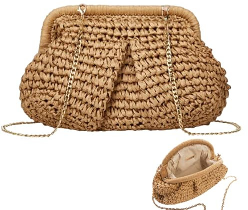 Wedhapy Pochettes pour Femmes Sac De Paille Sac À Bandoulière en Paille Femmes Pochette De Paille Bandoulière Pochette en Raphia Sac À Main De Plage en Paille Sac À Main D'épaule Tissé Sac De Poche