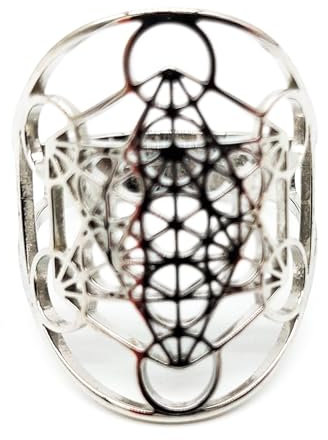 AB Viking Crafts Fingerring Metatrons Würfel One Size offen Edelstahl in Schmuckbox | Spiritualität Glück Energie Metaphysik (Silber)