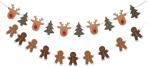 Weihnachtsbanner Girlande, 2 Set Weihnachten Büro Hängende Dekoration, Lebkuchenmann Weihnachten Party Dekoration Ornamente für Home Party Kamin Fenster Regal Bauernhaus Dekor