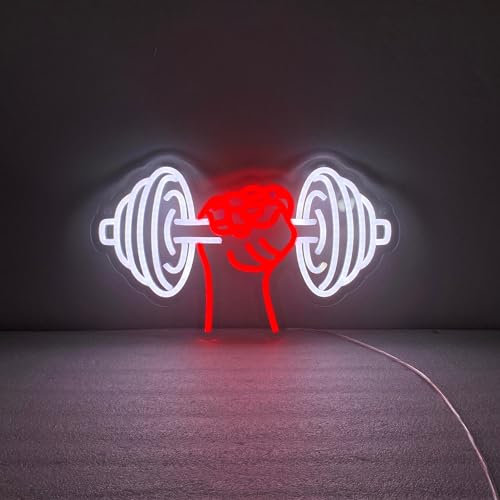 Barbell-Neonschild, Hantel-LED-Licht für Zuhause, Fitnessstudio, Dekor, Wandbehang, Neonlichtschild für Sportraum-Dekor, Club, Party, Bar, Fitnessstudio