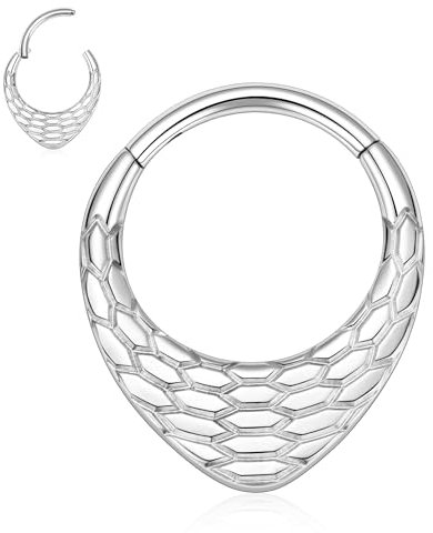 hengkaixuan Teardrop Septum Clicker Ring 16G Ohrringe Chirurgenstahl Silber Nasenring Septum Schmuck Muschel Schmuck Skala Oberfläche Nahtlose Clicker Ring Rook Helix Knorpel Tragus Hoop Ohrring 8mm