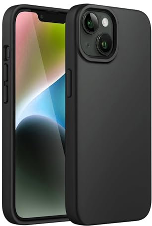 Compatible with iPhone 14 Case 6.1, Slim Liquid Silicone 3 Layers Full Covered Soft Gel Rubber Case Cover 6.1 inch-Black