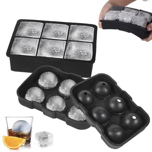 Vozitug Eiswürfelform Silikon, 2 Stück eiswürfelbehälter mit Deckel, 5cm Quadratische und Runde Eiswürfel Silikon Eiswürfelbereiter, Eiswürfelformen Ice Cube Tray für Gekühlte Whisky, Cocktails, Saft