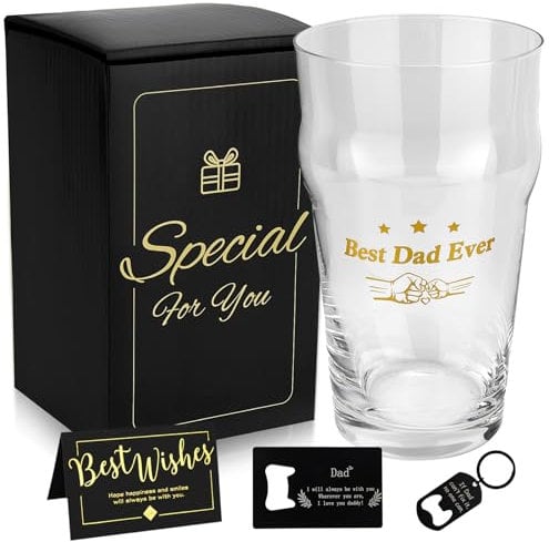 JOONYOEE Bicchieri da birra da pinta per papà, set regalo di compleanno personalizzato per papà e uomini, idea regalo per la festa del papà da parte di figlia, figlio, 540 ml