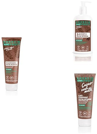 Energie Fruit - Frizzy Routine Capillaire Ultra Nourrissante pour Cheveux Frisés à Crépus - Shampooing + Masque + Lait Coiffant - Beurre et Poudre de Cacao - 3 produits