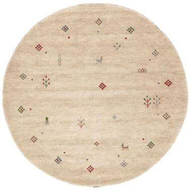 RugVista Gabbeh Giza Teppich, Ø 150 cm, Beige | Gabbeh, Rund, Niedriger Stapel, Nur chemische Reinigung, Oeko-Tex 100, Wohnzimmer, Schlafzimmer, Diele