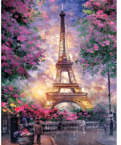 MXJSUA Torre Eiffel Pintar por Numeros Adultos, DIY Pintura por Numeros Cuadros para Pintar por Numeros Kit con Pinceles y Pinturas Acrilicos, 40x50cm