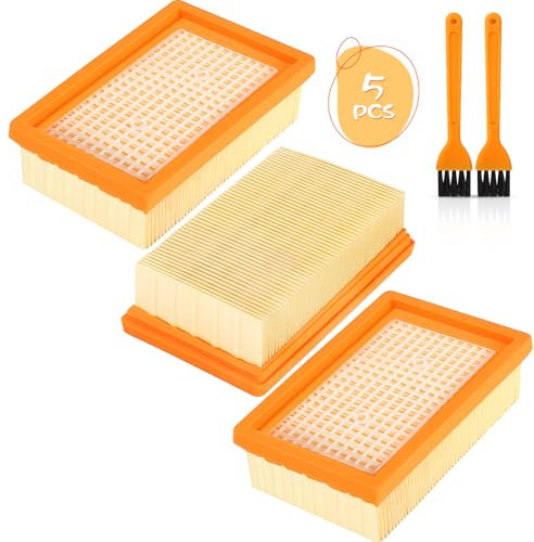 ZPQAODI 3PCS Filtros Para Aspiradora Karcher Viene Con 2 Cepillos,Filtro Plegado Plano Adecuado WD4, WD5, MV4, Para Alérgicos Contra Polvo Fino y Olores,Para Karcher Aspiradora