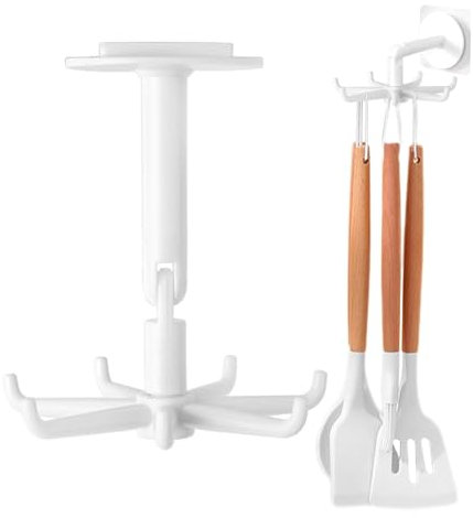 Canzoon 6 Pezzi Porta Utensili da Cucina, Gancio Portautensili da Cucina Girevole a 360, Gancio Autoadesivo per Utensili da cucina con 7 ganci, Portautensili da Cucina per(Bianco)