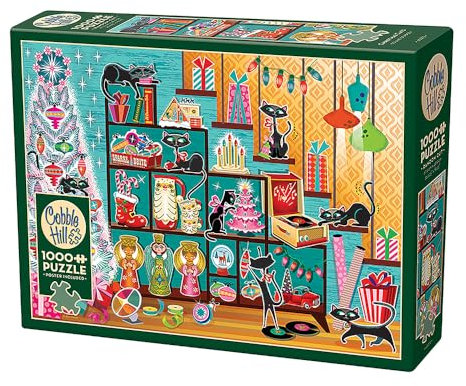 Cobble Hill 1000 Teile Puzzle Weihnachtskatzen Muster Poster enthalten Rot
