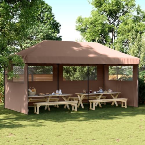 Gecheer Tendone per Feste Pieghevole Pop-Up con 3 Pareti Marrone,Gazebo da Esterno,Parasole,Gazebo Pergola con Telo,Padiglione da Giardino,Tenda per Feste,Gazebo per Barbecue,A4004948