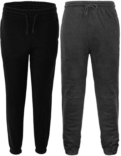 Boys Girls Children Kids School Jog Pants Sports Games Fleece PE Joggers Trouser Jogging Tracksuit Bottoms Regular fit 5-14 Years (UK, Age, 5 Years, 6 Years, Regular, 2 Pack Black/Charcoal)