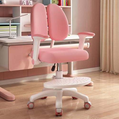 OSKOPWRC Kinder-Schreibtischstuhl, Drehstuhl für Kinder, mit verstellbarer Höhe und doppelter Rückenstütze, für Mädchen und Jungen, ergonomischer Stuhl, Teenager, Bürostuhl, 3–18 Jahre, Rosa