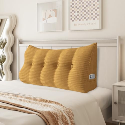 Johnear Keilkissen Lesekissen für Bett und Sofa Lehnenkissen, Rückenkissen Kopfteil Bett Rückenlehne Großes Dreieckiges Lendenkissen (Gelb, 120cm)