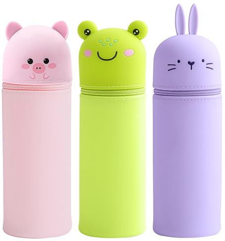 Sporgo 3 Stück Kawaii Federmäppche: 2 in 1 Weichem Silikon Federmäppche Cartoon Bleistifthalter Schlampermäppchen, Niedliches Stifteköcher Teleskopisch Mäppchen für Teenager Schülerin (B)
