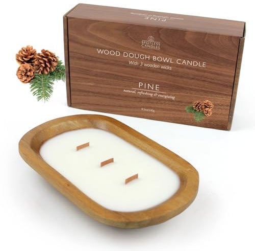 Spotless Leopard Pine Candle - Vela de madera con forma de cuenco para masa con tres mechas de madera - 620 g (1,36 lbs) en una caja de regalo de presentación dentro de una caja de envío
