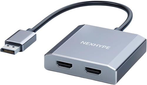 NCGGY Displayport to Dual HDMI Adapter 4K60Hz for PC Laptop Graphics Card DP 1.2 to 2 HD-MI 2.0 Monitors Extension Display Displayport to HDMI Splitter 1 In 2 Out Hub MST Extend Mode for Windows Only