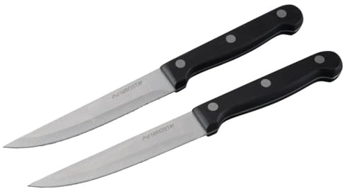 Nirosta Steakmesser-Set mit Mega Klinge 3CR14 Griff POM, 2 Stück, extra feiner Sägeschliff, rostfreie Edelstahlklinge, ergonomischer Griff, Schwarz