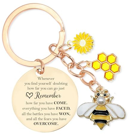 Inspirational Quote Keyring for Women Gifts, Sunflower Pendant Encouragement Keyrings for Colleagues Leaving Birthday Gift, Thank You Bee Accessory KeyChain for Employee Christmas Souvenir