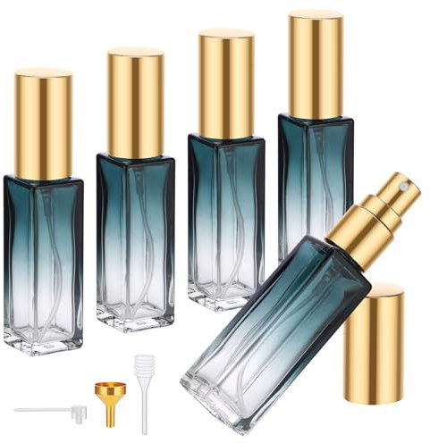 Segus Travel Perfume Atomiser, 5 Pcs 10ml Spray Bottle, Glass Spray Bottle, Aftershave Atomiser Refillable Men, Perfume Atomiser Women for Daily, Business Trips (Gradient Green)