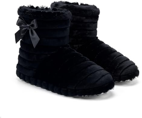 A2Z Ladies Memory Foam Faux Fur Bootie Slippers Winter Warm Cozy | Soft Anti-Slip Fuzzy Ankle Boots for Warm Comfortable Indoor Lounge Wear