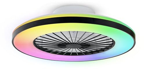 BKZO Modern LED Ceiling Light with Fan, RGB Ceiling Fan Lights,6 Ventilation speeds, infinitely dimmable Light for Living Room, Bedroom, Office, 3000-5500 K, (Black Frame 50CM)