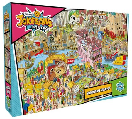 Gibsons Jokesaws Shakespeare Shake-up 1000 Piece Jigsaw Puzzle for Adults Colourful Comedy Artwork Love to Laugh Sustainable Premium 100% Recycled Board Great Gift Gibsons Games