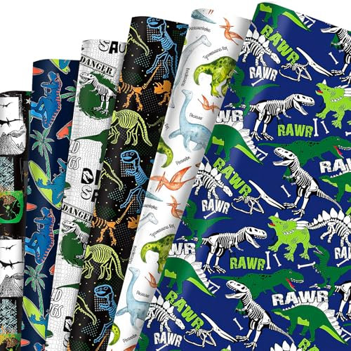 MORAINJAY 12 Bögen Dinosaurier Geschenkpapier, Dinosaurier Geburtstagsgeschenkpapier, 1. Geburtstag Dino Party Dekorationen für Jungen Kinder 68 cm x 50 cm